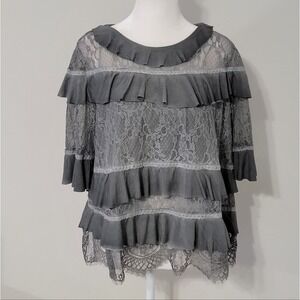 POL Womens Ruffled Lacey Top MEDIUM Whimsigoth Boho Fairy Grunge Sheer Flowy